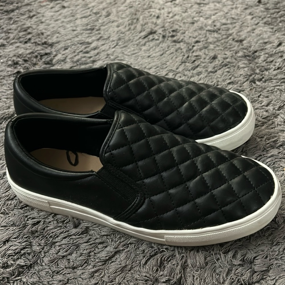 quilted black slip on shoes